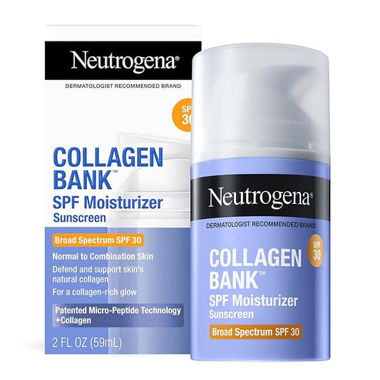 Neutrogena Collagen Bank Face Moisturizer, Broad Spectrum SPF 30 Anti-Aging Face & Neck Collagen Cream, Micro-Peptides, No White Cast 2 fl oz & Trial Size Hydro Boost Facial Cleanser, 0.5oz-GlimoraGlow