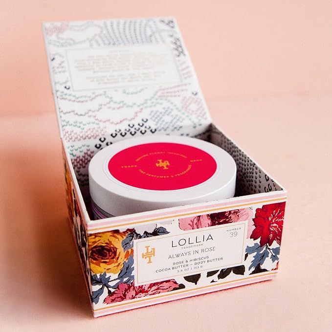 LOLLIA Always in Rose Body Butter, 5.5 oz. - Rose & Hibiscus Fragrance – Shea Butter & Cocoa Butter, Body Lotion for Women, Hydrating & Smooth Body Moisturizer-GlimoraGlow