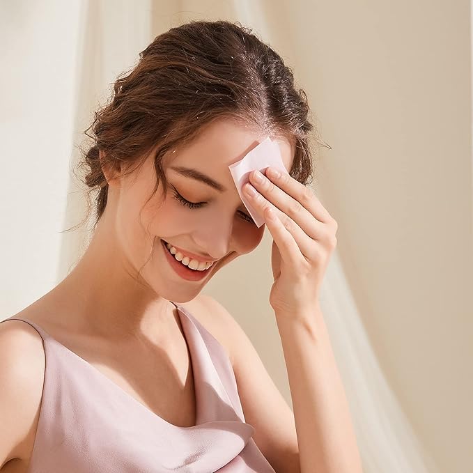 Makeup Mirror with Facial Oil Blotting Paper Sheets – 100 Counts, Silver Compact Folding Cosmetic Travel Mirror Pack (Rose)-GlimoraGlow