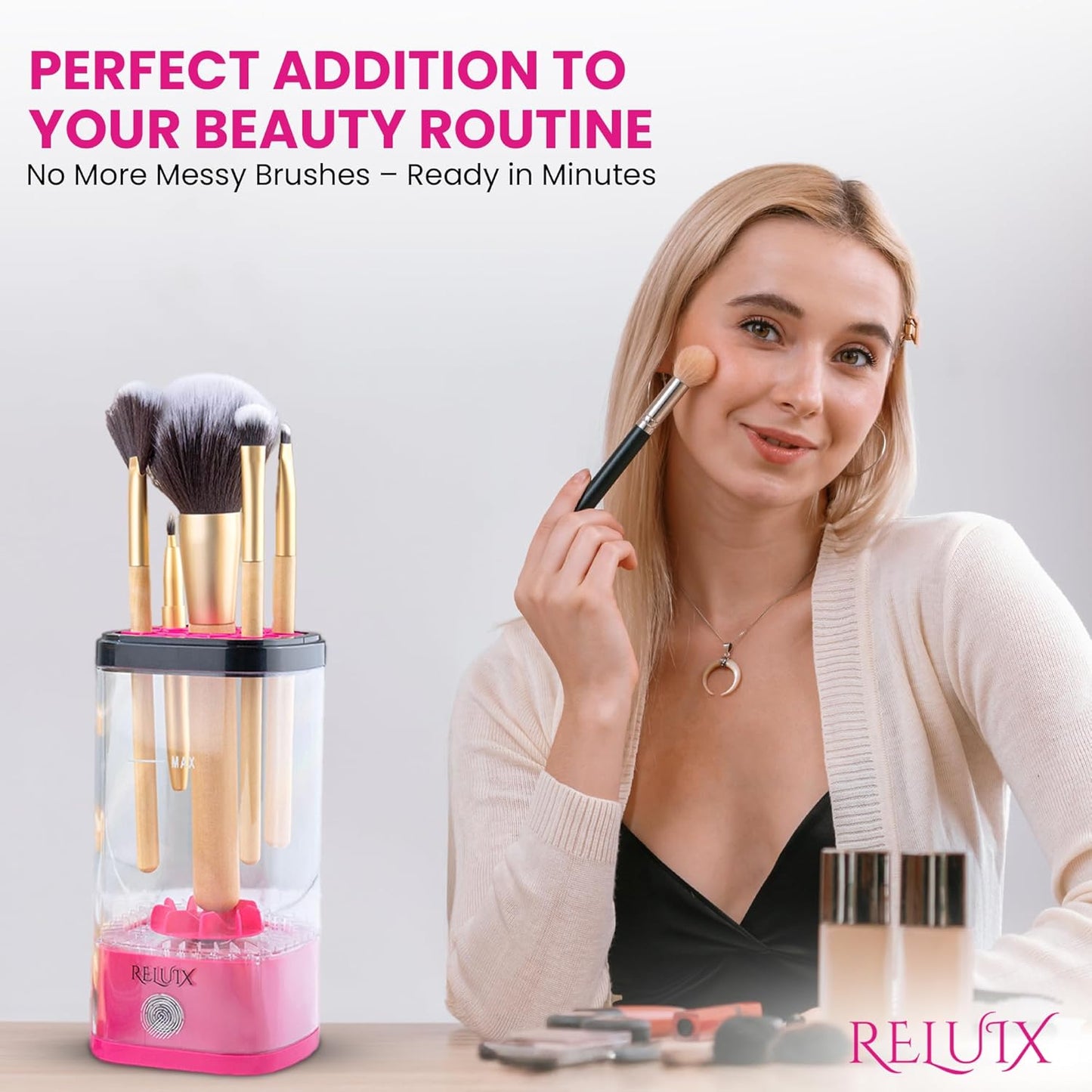 Makeup Brush Cleaner Machine – Electric Makeup Brush Cleaner Cleanser and Dryer, Automatic Spinning Brush Washer for Deep Cleaning, Cosmetic Brush Cleaner for Beauty Blender & Makeup Sponge-GlimoraGlow