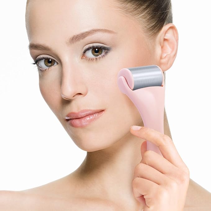 Ice Roller for Face and Eye 2 Pcs,Face Roller Skin Care for Puffiness,Migraine,Pain Relief,Eye Roller For Puffy Eyes Dark Circles,Stainless Steel Facial Roller (Pink)-GlimoraGlow