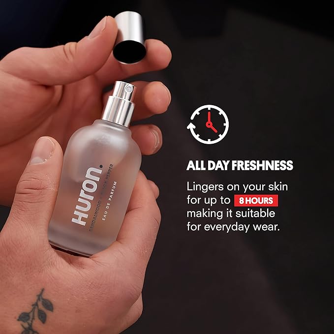 Huron Men’s Cologne - Eau de Parfum for Everyday Wear - Clean & Woody Scent of Sandalwood, Black Pepper, Cedarwood & Amber - Long Lasting - Safe, Clean Ingredients - 1.7 Fl. Oz.-GlimoraGlow