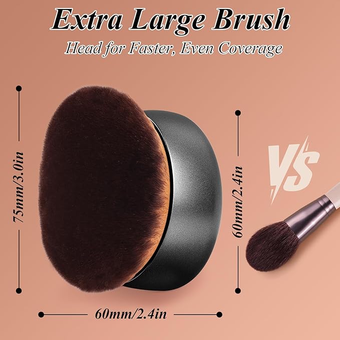 75MM Extra Large Self Tanner Kabuki Makeup Brush – Ultra Soft Dense Vegan Bristles for Body Makeup, Bronzer & Foundation–Applies Tanning Mousse, Lotion & Self Tanner–Black, Wet & Dry-GlimoraGlow