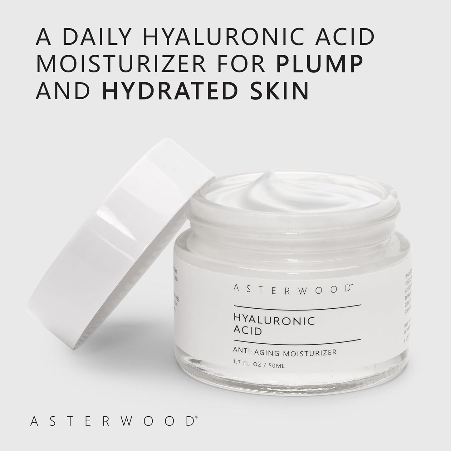 Asterwood Hyaluronic Acid Moisturizer - Anti-Aging, Wrinkle Reducing, Moisturizing, Hydrating - Fragrance-Free, Non-Comedogenic - 1.7 Fl Oz-GlimoraGlow