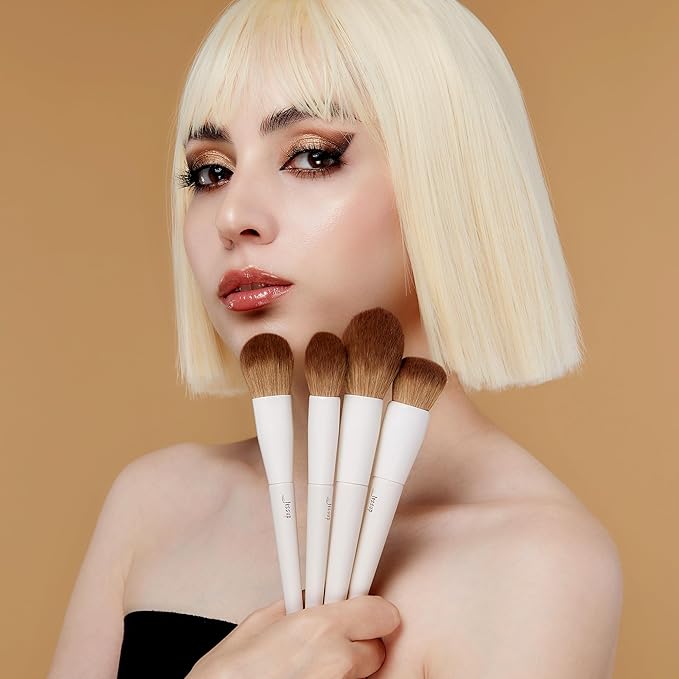 Jessup Makeup Brush Set 5Pcs Face Makeup Brushes Vegan Soft Foundation Brush Blush Brush Bronzer Contour Brush Highlighter Brush Fluffy Setting Powder Brush, Light Grey T493-GlimoraGlow