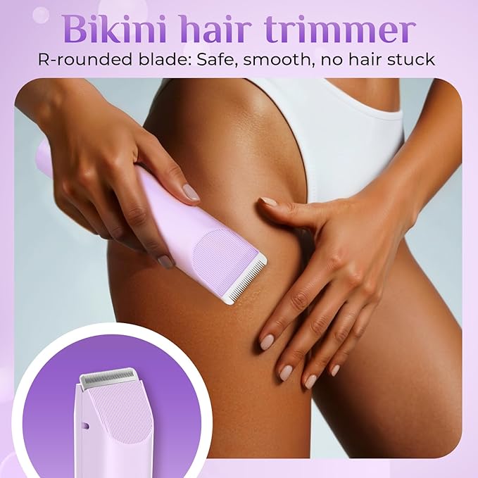 2025 New 2-in-1 Electric Bikini Trimmer for Women - Dual Head Electric Razor,Waterproof Painless Bikini Shaver, Pubic Hair Trimmer for Private Area & Body Hair, Purple-GlimoraGlow