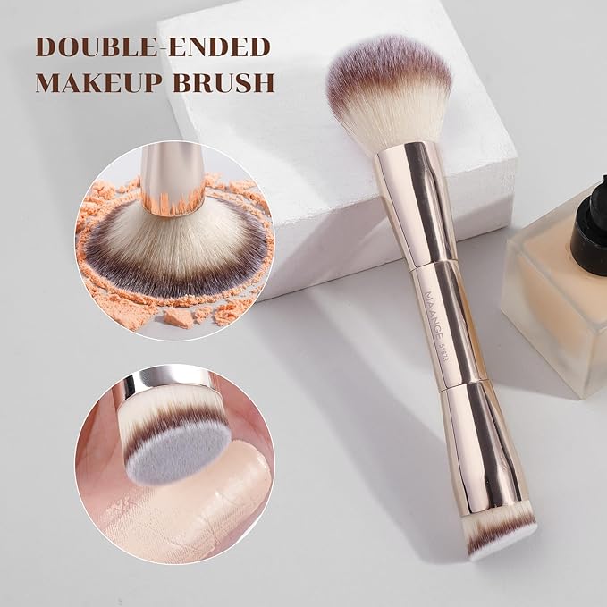 MAANGE 7pcs Makeup Brush Set Double Sided Kabuki Makeup Brushes Contour Brush for Foundation Liquid Powder Concealer Cream Cosmetics Bronzer Blending Blush Buffing Makeup Tools (Gold)-GlimoraGlow