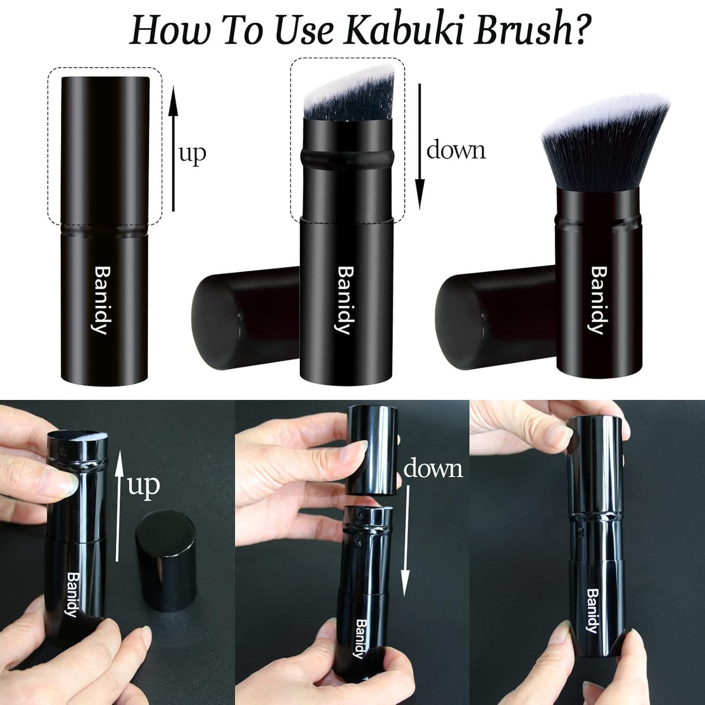 Makeup Brush Kabuki Face Brushes Retractable Travel Blush Kabuki Brush Portable Flawless for Foundation, Powder Blush, Bronzer, Buffing, Liquid, Cream, Cruelty Free with Cover(1PCS)-GlimoraGlow
