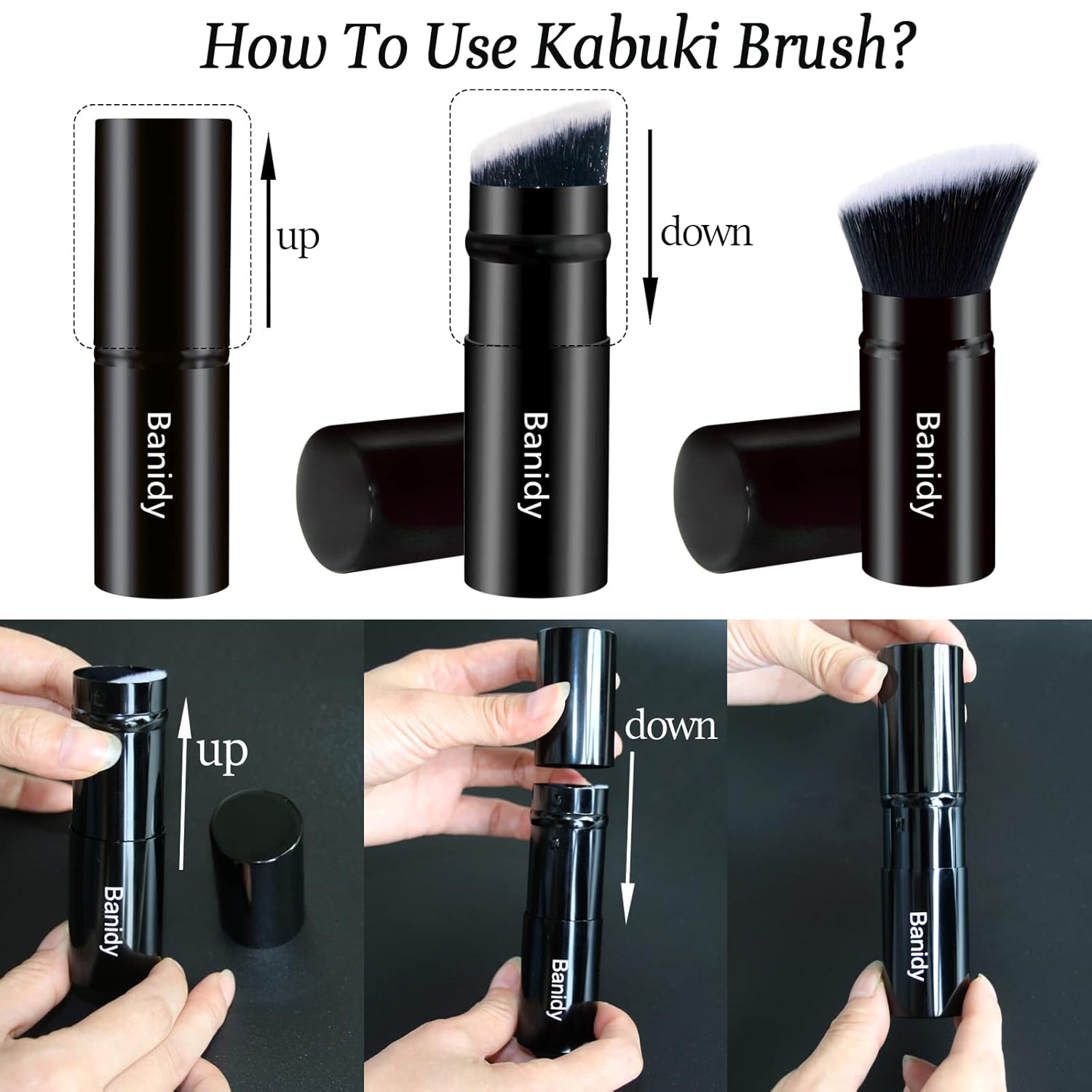 Makeup Brush Kabuki Face Brushes Retractable Travel Blush Kabuki Brush Portable Flawless for Foundation, Powder Blush, Bronzer, Buffing, Liquid, Cream, Cruelty Free with Cover(1PCS)-GlimoraGlow