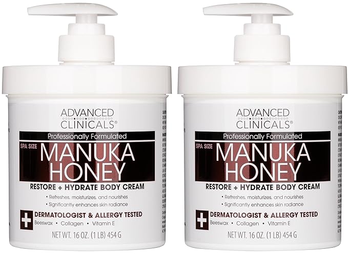 Advanced Clinicals Manuka Honey Body Cream For Women & Men | Body Butter Lotion For Extremely Dry Skin | Collagen Cream | Skincare Moisturizer Hydrating Balm Improves Look Of Aging Skin, 16Oz, 2-Pack-GlimoraGlow