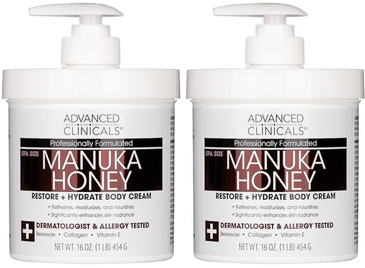 Advanced Clinicals Manuka Honey Body Cream For Women & Men | Body Butter Lotion For Extremely Dry Skin | Collagen Cream | Skincare Moisturizer Hydrating Balm Improves Look Of Aging Skin, 16Oz, 2-Pack-GlimoraGlow