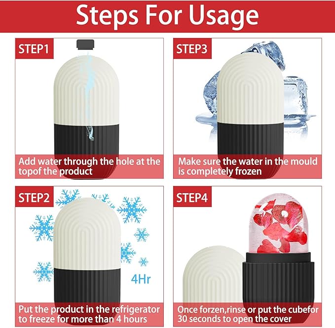 XHJRI Face Roller Massager for Skin Care, Reusable Ice Mold Massage Roller - Cordless, Battery Powered, Black White, Migraine Relief, Rolling Therapy for Whole Body-GlimoraGlow