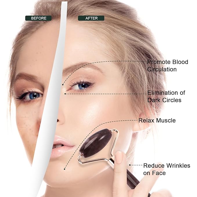 Jade Roller for Face, Facial Roller Massager Skin Care Tool, Gua Sha Facial Tools for Face, Neck, Eyes, Reduce Puffiness of The Skin(Purple)-GlimoraGlow