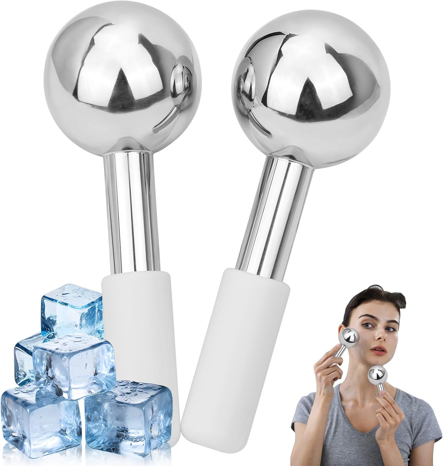 Ice Globes for Face & Eyes - Unbreakless Stainless Steel Cryo Sticks Facial Massage Tools Cold Therapy Cooling Globes to Reduce Puffiness, Wrinkles, Dark Circles Spa & Esthetician Supplies-GlimoraGlow