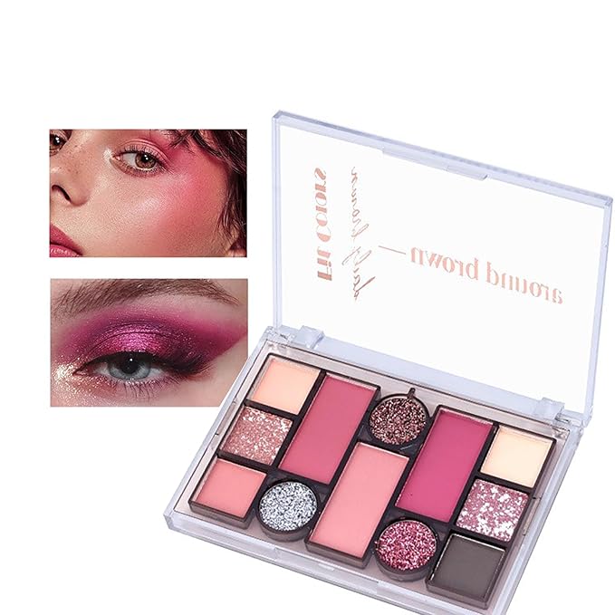 12 Colors Mini Glitter Eyeshadow Makeup Palette, Sexy Purple Shimmer Blush Highly Pigmented, Waterproof&Long Lasting paletas de sombras para de ojos, Quick Create a Flawless Look (03)-GlimoraGlow