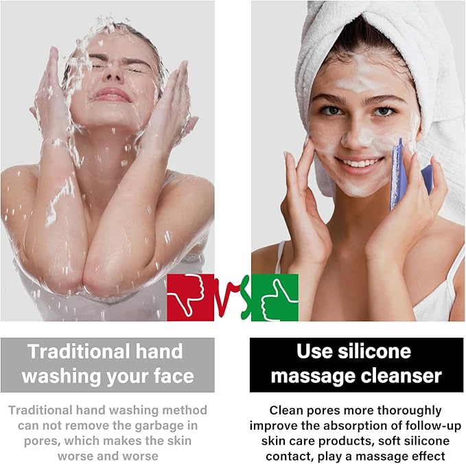 2 Pack Face Scrubber,Silicone Facial Cleansing Brush for Men & Women,Reusable Gentle Facial Waterproof Cleansing Skin Brush Exfoliating Scrubber for Sensitive Skin (Gray+Purple)-GlimoraGlow