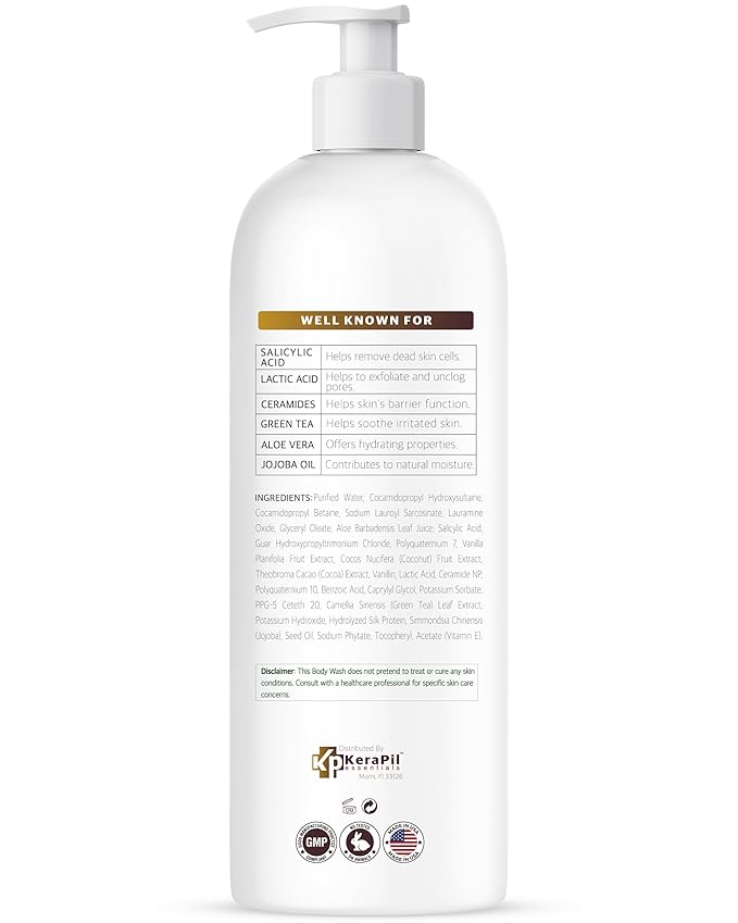 Exfoliating Body Wash with Salicylic Acid - No Dry Out, Gentle Exfoliates Rough and Bumpy Skin, Body Acne Wash, BHA & AHA - Coconut and Vanilla Salicylic Acid Body Wash - (16 fl oz x 2)-GlimoraGlow
