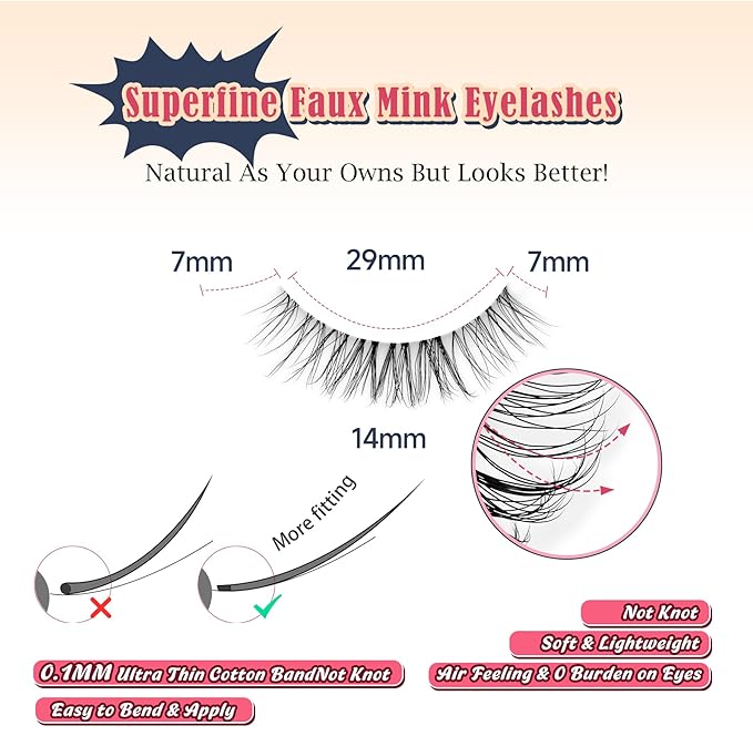 Eyelashes Natural False Lashes 14mm Eye Lashes with Thin Band 3D Volume Fake Eyelashes C Curl Wispy Lashes Natural Look 7 Pair-GlimoraGlow