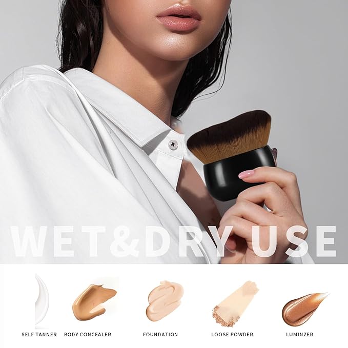 Extra-Large 75mm Body Makeup Brush Vegan Synthetic Bristles for Streak-Free Self Tanner, Bronzer & Foundation, Wet/Dry Use, Oval Face & Back Application–Pink Rose Gold-GlimoraGlow