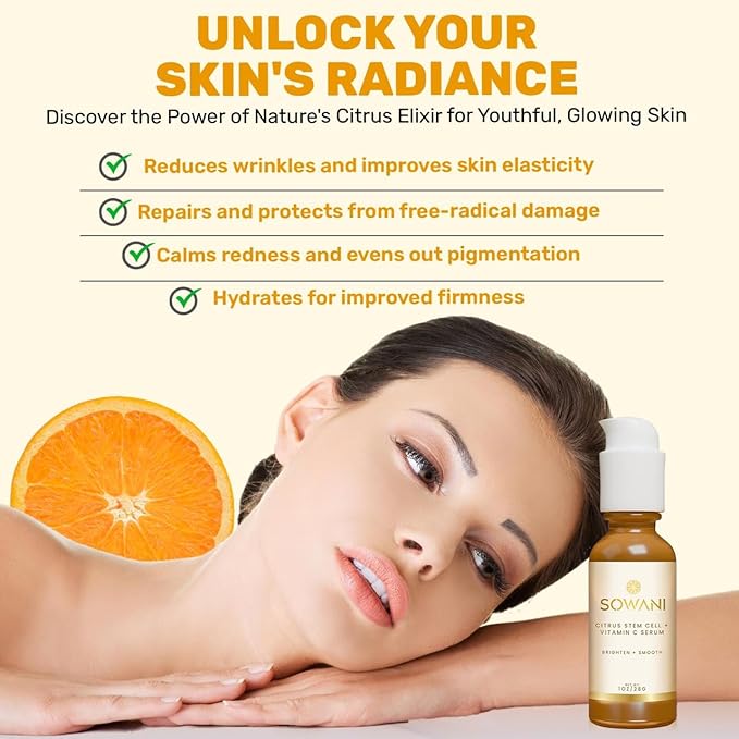 Gentle Vitamin C Serum – Brightening & Hydrating with Citrus Stem Cells and Chamomile, Safe for Rosacea & Sensitive Skin, 1oz-GlimoraGlow