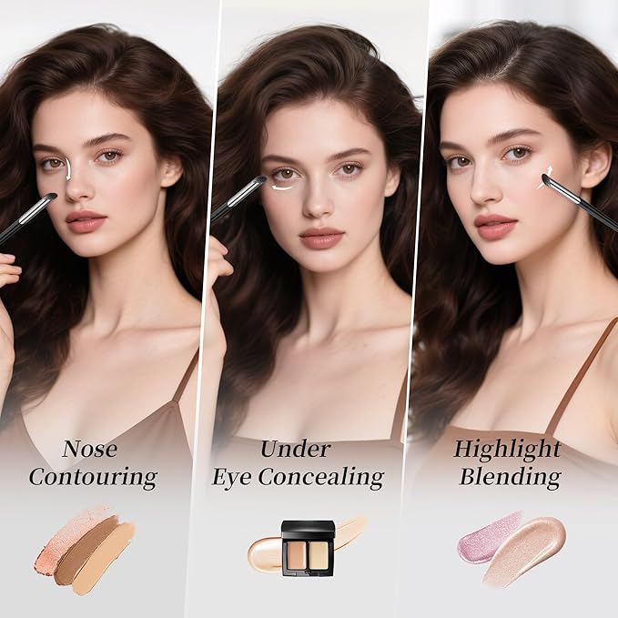 DUcare Nose Contour Brush, Angled Concealer Brush Under Eye, Small Under Eye Makeup Brush for Dark Circles Puffiness Puffy Face Eyebrow Eyes (V02 Mini Contour Brush)-GlimoraGlow