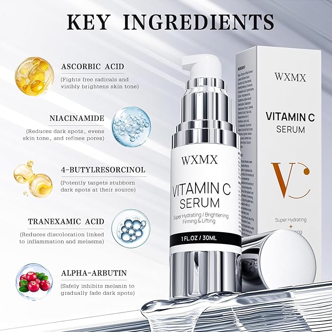 Super Vitamin C Face Serum for Mature Skin: All-in-One Hydrating Anti-Aging Formula by Vitamin C, Hyaluronic Acid, Caffeine-Firming, Lifting, Targets Dark Spots, Wrinkles, 1 fl oz (Pack of 1)-GlimoraGlow
