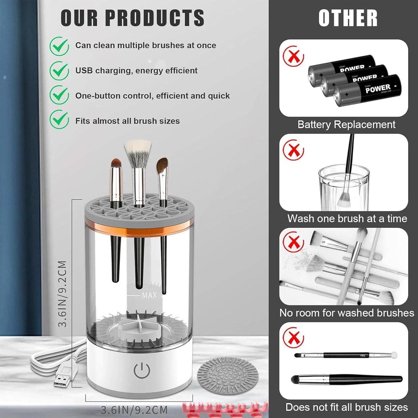Makeup Brush Cleaner Machine, Portable Electric Makeup Brush Cleaner, Efficient Deep Cleaning Makeup Brushes, Automatic Spinning Make Up Brush Cleaner Fit for All Size Cosmetic Brush (White)-GlimoraGlow