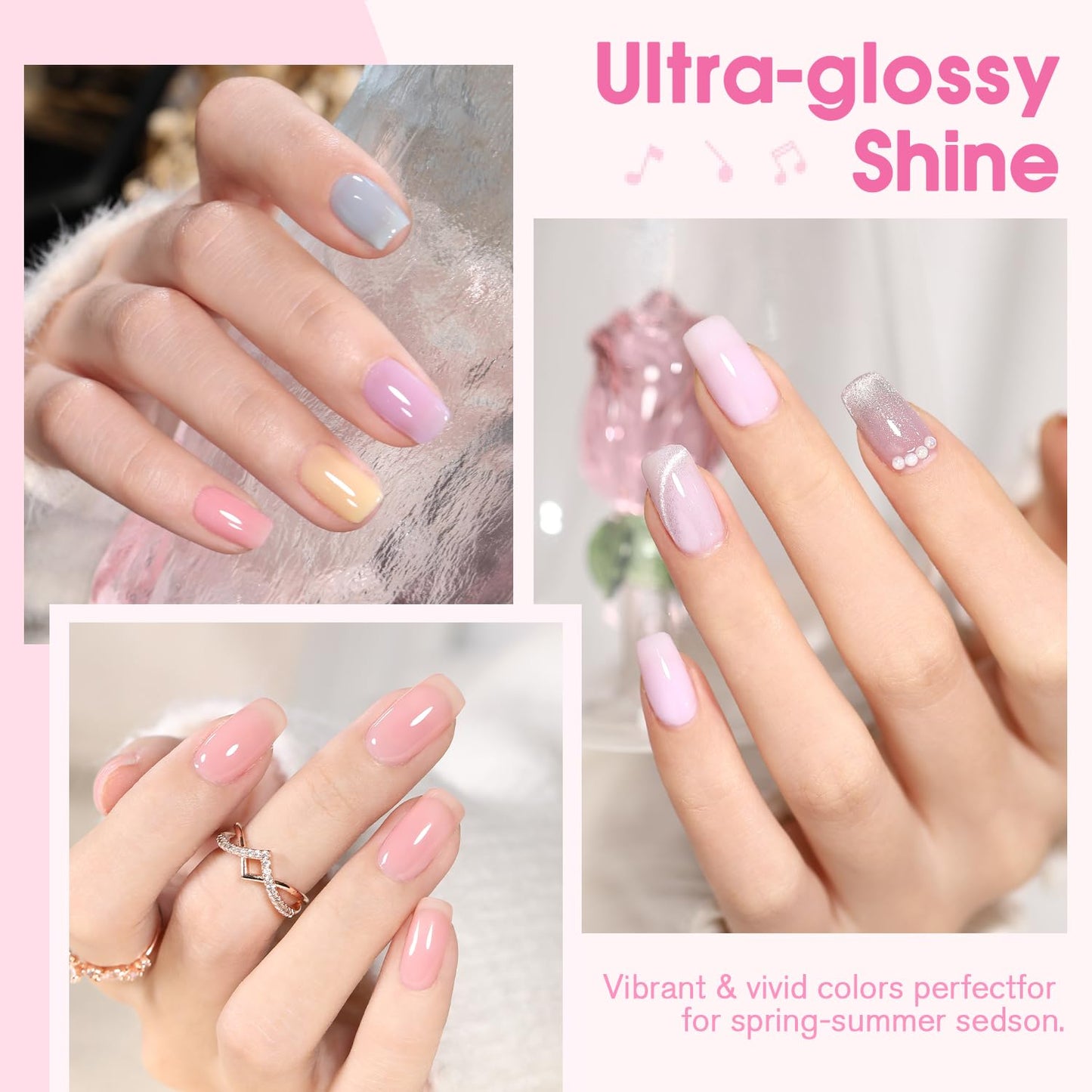 Jelly Pastel Gel Nail Polish Set 10Pcs Candy Colors Collection,Translucent Spring Summer nail gel polish Manicure at Home DIY Easter Mother's Day Gifts-GlimoraGlow