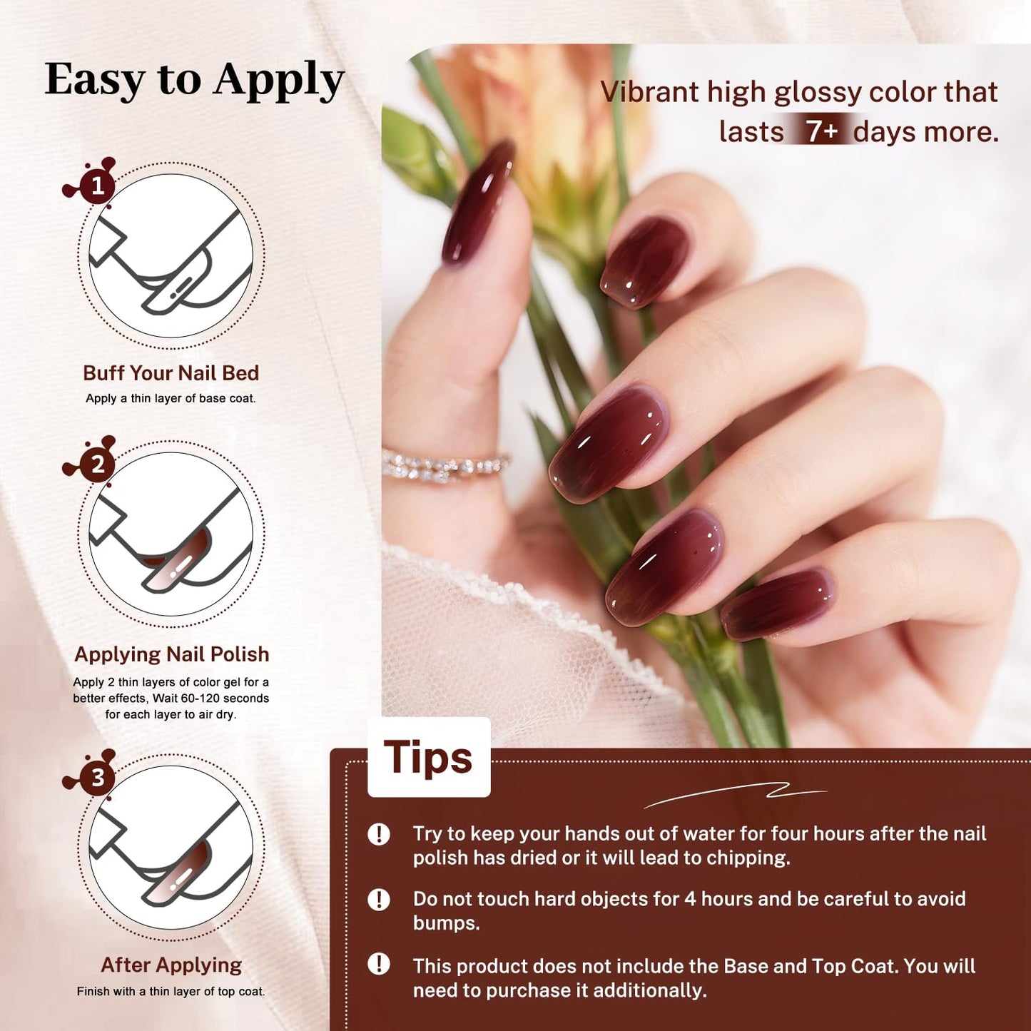 16.5ml Jelly Burgundy Nail Polish Large Volume Quick Dry Nail Polish, Long Lasting Shine, Fingernail Toenail Nail Art DIY Home Travel Nail Art Gift-GlimoraGlow