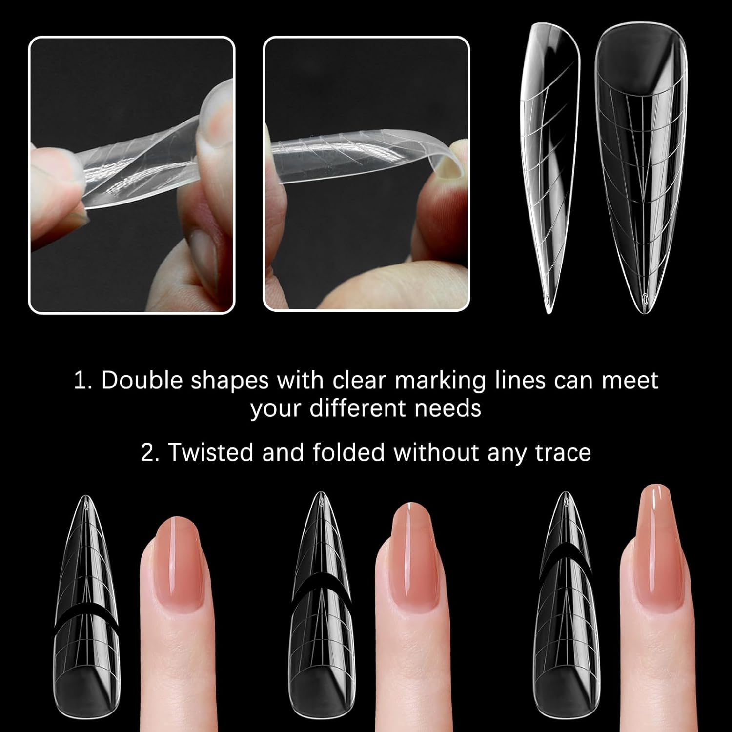 120 Pcs Poly Extension Gel Dual Nail Forms Nail Molds With Scale Builder Coffin Nail for Gel Manicure Nail Art Design Salon DIY at Home (Long Water Drop Dual Nail Forms Set)-GlimoraGlow
