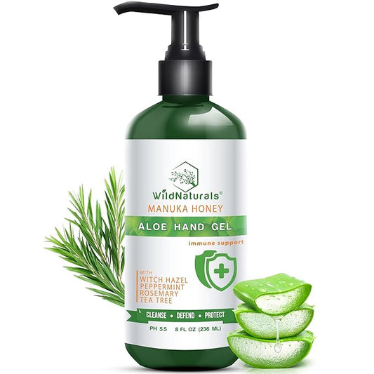 Pure Aloe Vera Gel Hand Cleaner - 100% Aloe Vera Gel Organic with Manuka Honey, Witch Hazel, Peppermint, Oregano, Rosemary, & Cleansing Tea Tree - Organic Waterless Purifying Wash-GlimoraGlow