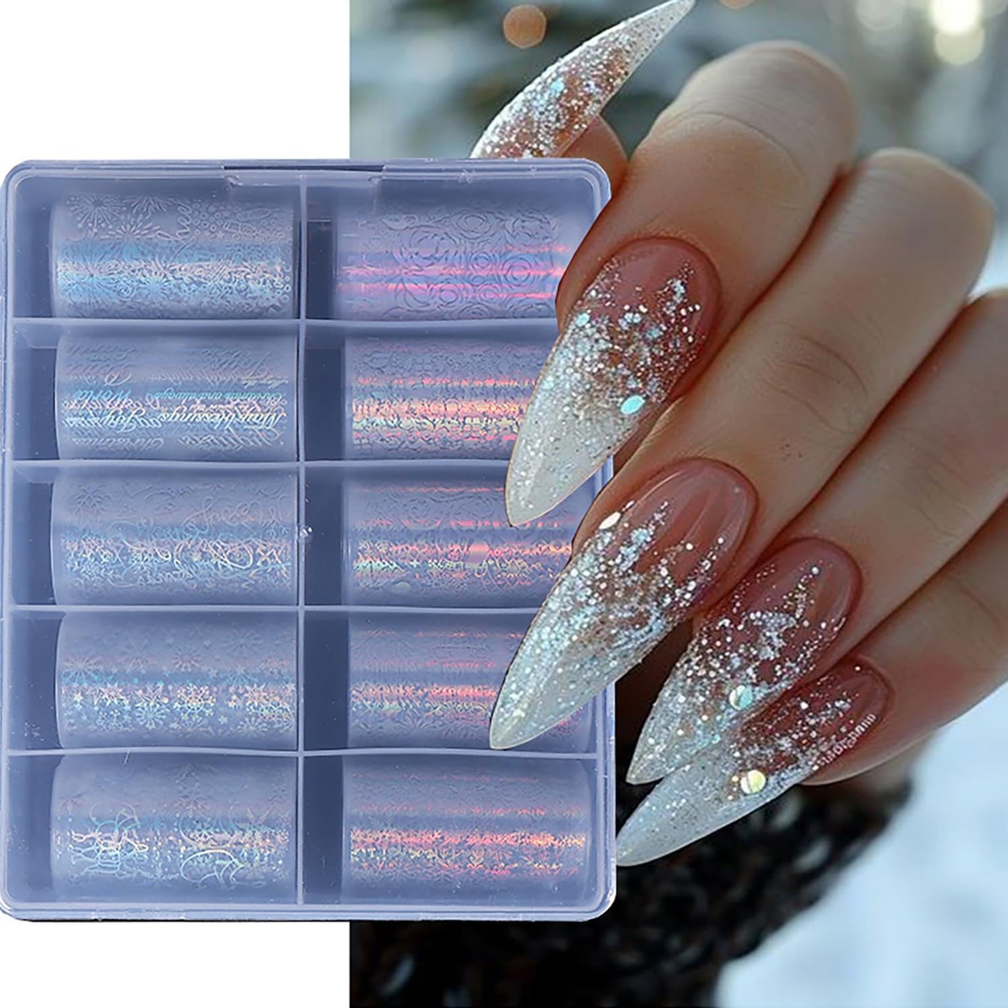 10 Rolls Christmas Nail Foils Transfer Nail Art, Snowflake Nail Transfer Foil Stickers Christmas Theme Design Nails Supplies Christmas Tree Snowman Santa Claus Manicure Decals Cute Nails Accessories-GlimoraGlow