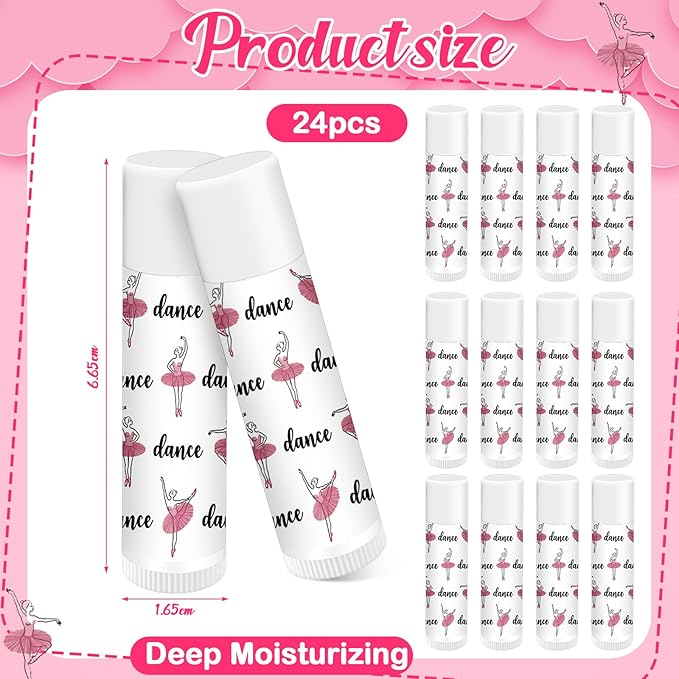 24 Pack Dance Theme Ballet Lip Balms Bulk Moisturizing Lip Balms Back To School Gift Ballet Gifts Lip Balm Christmas Thanksgiving Day Dance Party Thanks Gift for Dancer Girl Woman-GlimoraGlow