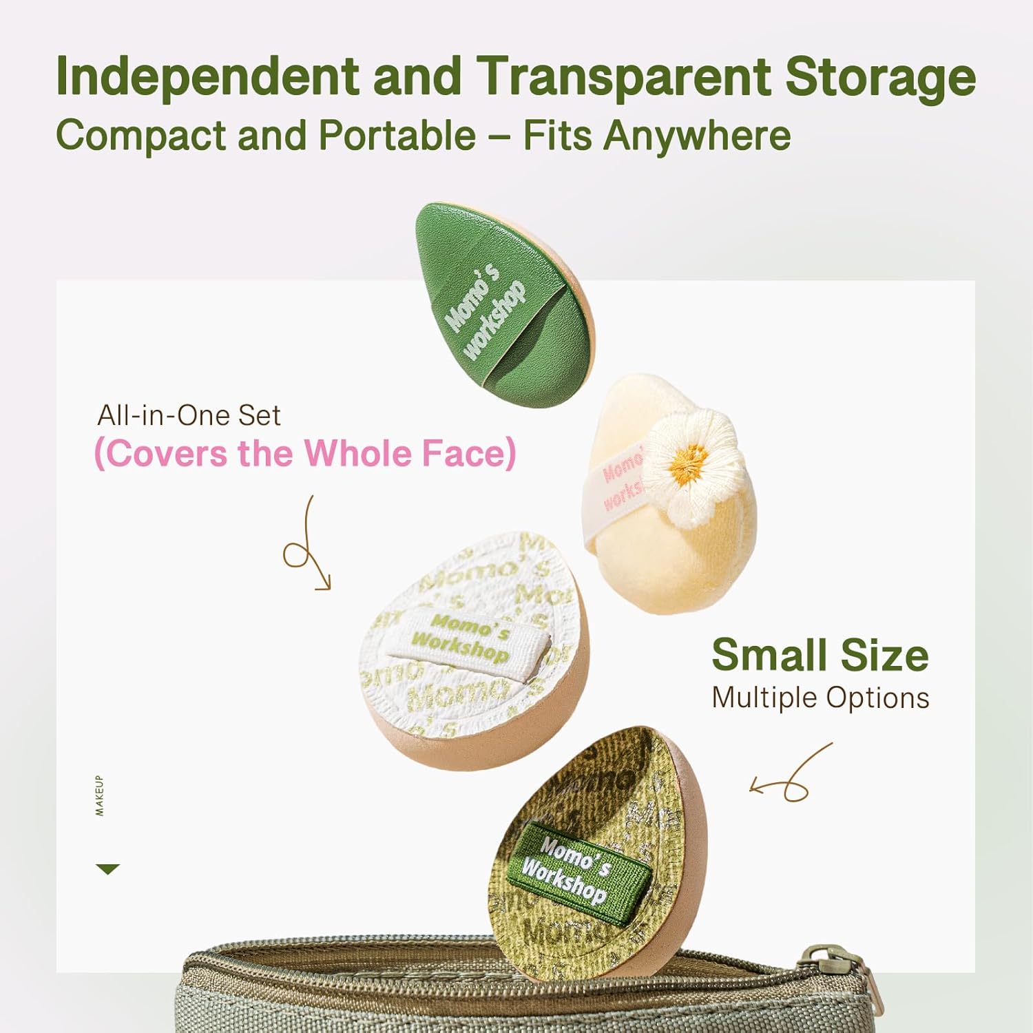 Mini Denim Makeup Sponge Set,Mini Makeup Blenders Sponge for Concealer/Blush/Highlighter, Perfect for Detail Work & Travel,4pcs Green Mini Concealer Puffs with Travel Pouch-GlimoraGlow