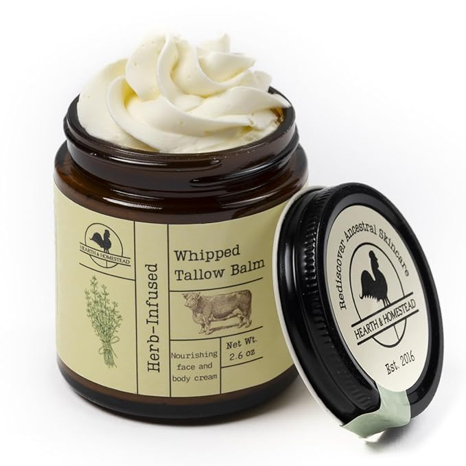 Handmade Whipped Tallow Balm (Herb-Infused/Unscented) - Large Jar - 2.6 oz-GlimoraGlow