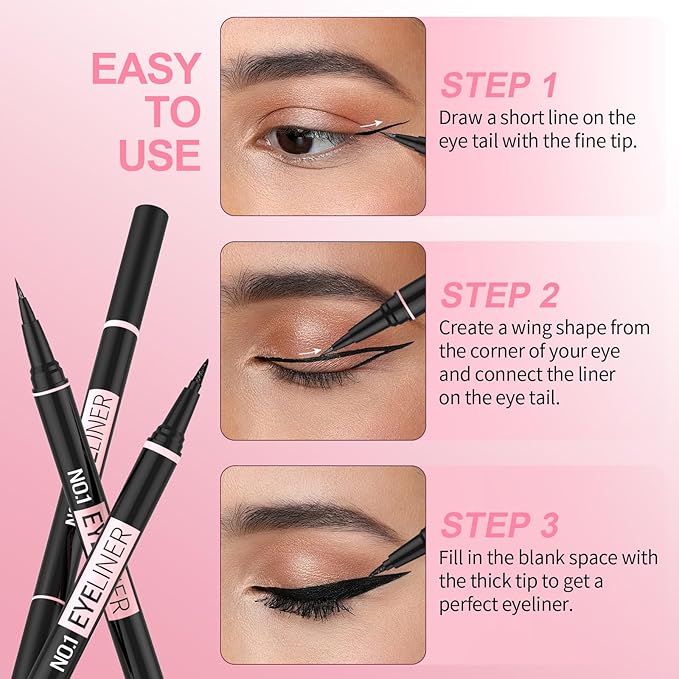 iMethod Liquid Eyeliner - Waterproof Eyeliner 2-in-1 Dual-Ended Eye Liner with Precise Brush-Tip and Thick Tip, Black Liquid Liner Pen, Matte Finish, Long Lasting, Smudge-proof, Transfer-proof-GlimoraGlow
