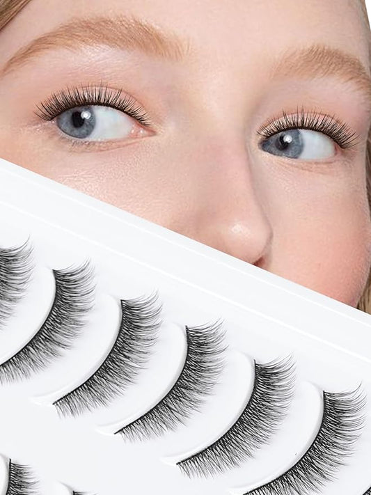 Natural Lashes 7MM Extra Short Eyelashes Natural Cat Eye Lashes 10 Pair False Eyelashes Wispy Eye Lashes Pack C Curl Strip Lashes 3D Volume Short Lashes Siligli Eyelashes-GlimoraGlow