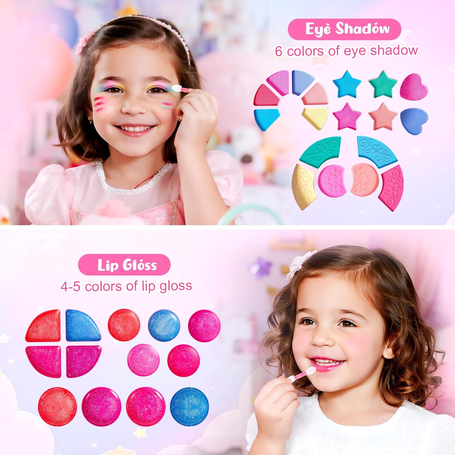 12 Pack Kids Makeup Blind Ball Party Favors - Surprise Cosmetic Blind Balls with Lip Gloss, Eyeshadow & Sponge Blusher (3 Styles, 2 with Mirrors), Party Favors Supplies Gifts for Girls-GlimoraGlow