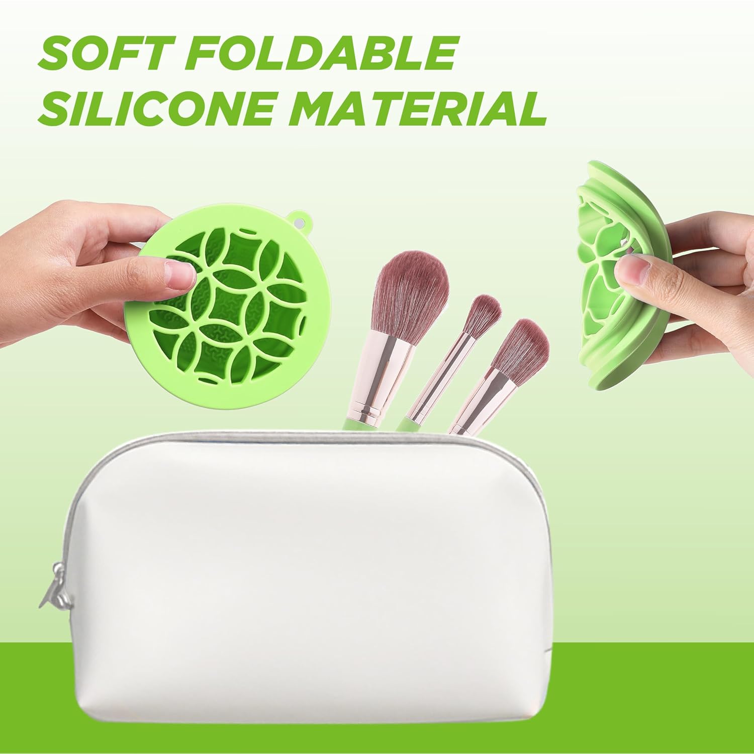 Makeup Brush Cleaner - Foldable Silicone Makeup Brush Cleaner Mat with Brush Storage Holder Makeup Brush Cleaning Bowl Cosmetic Brush Washing Tool for Cleaning Organizer and Drying (Green)-GlimoraGlow