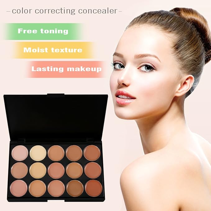 15 Colors Contour Palette Kit: Cream Concealer Palette Face Makeup Foundation Kit Contour Palette with Brush for Professional and Daily Use-GlimoraGlow
