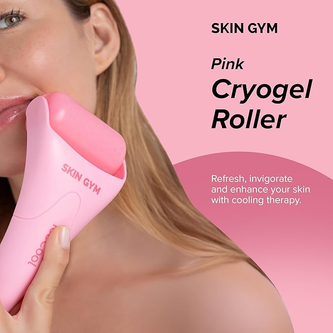 SKIN GYM CryoGel Pink Roller, Cooling Facial Tool for Puffiness and Skin Firming-GlimoraGlow