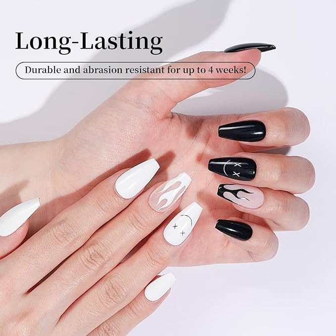 JODSONE 2Pcs Gel Nail Polish Set 10ml Black and White Gel Polish，Soak Off LED U V Nail Gel Manicure All Seasons Gel Polish Nail-GlimoraGlow