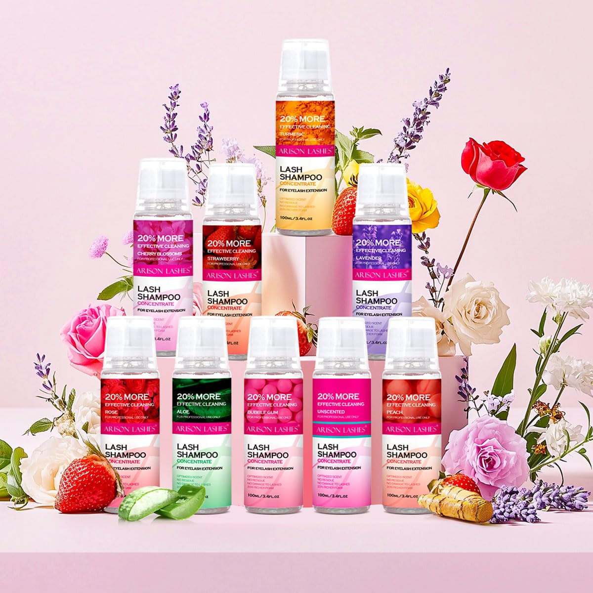 ARISON LASHES Lash Shampoo Concentrate for Lash Extensions 100ML Eyelash Cleanser Concentrate Oil-Free Eyelash Extension Shampoo with Salon Home Care(Strawberry)-GlimoraGlow