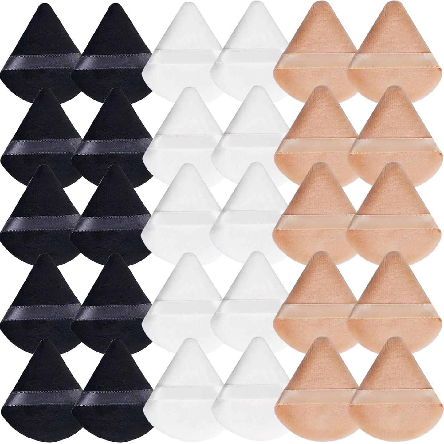 GXXMEI 30PCS Triangle Powder Puff, Setting Powder Puff for Make Up, Face Puff Pads for Loose Powder and Press Powder, Makeup Sponge Powder Applicator for Face and Eye (White, Black, Nude)-GlimoraGlow
