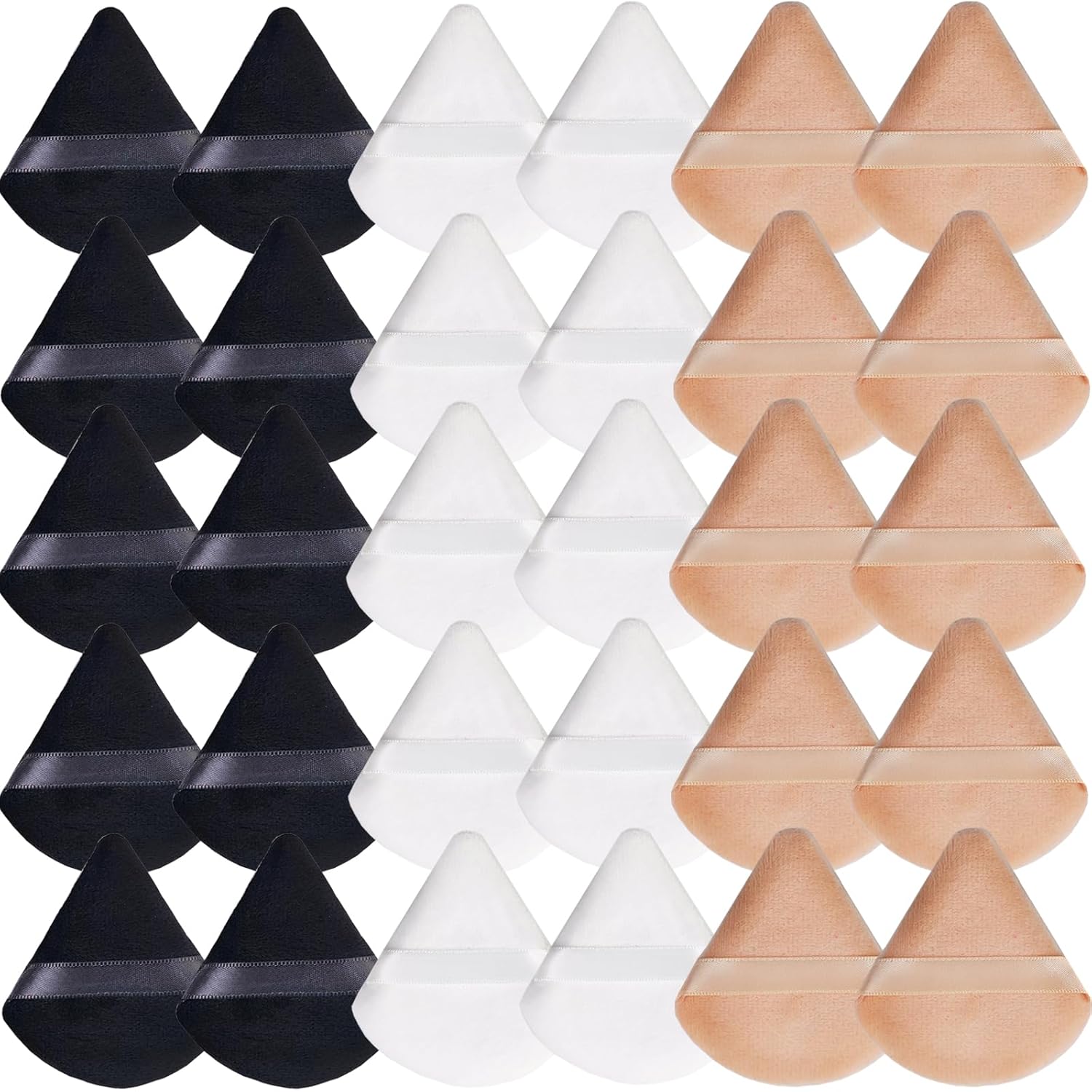 GXXMEI 30PCS Triangle Powder Puff, Setting Powder Puff for Make Up, Face Puff Pads for Loose Powder and Press Powder, Makeup Sponge Powder Applicator for Face and Eye (White, Black, Nude)-GlimoraGlow