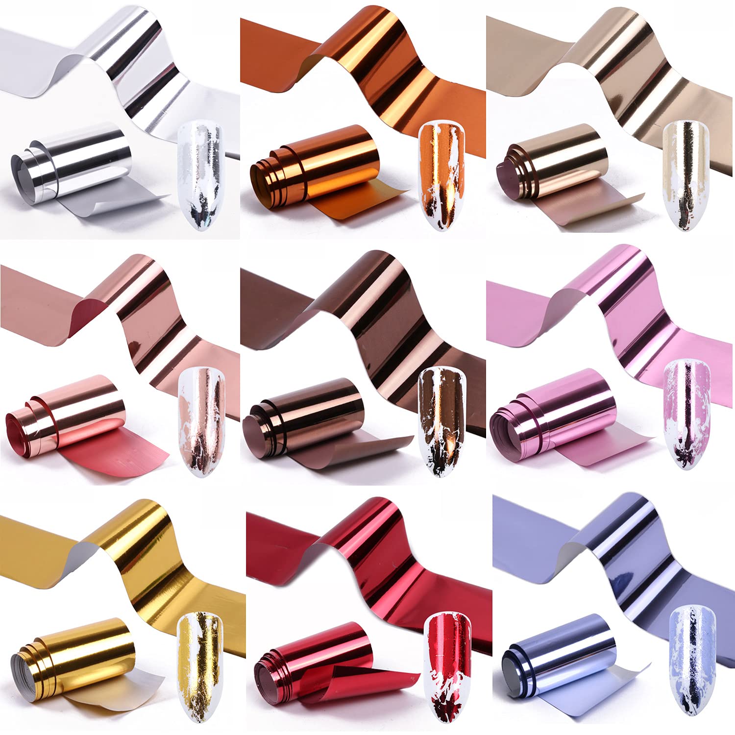 14 Colors Metallic Nail Foil Transfer Stickers Nail Art Accessories Holographic Effect Nail Foils Supply Gold Silver Matte Transfer Foils Nail Decals for Women Girls Manicure Tips Decoration-GlimoraGlow