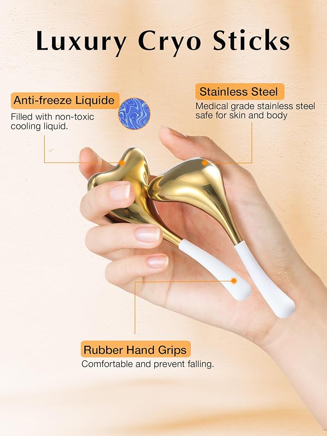 2-in-1 Gua Sha Cryo Sticks, Facial Skin Care Tools for Women Facial Massager, Unbreakable Stainless Steel Esthetician Supplies, Cooling Ice Globes Roller with Carry Case-GlimoraGlow