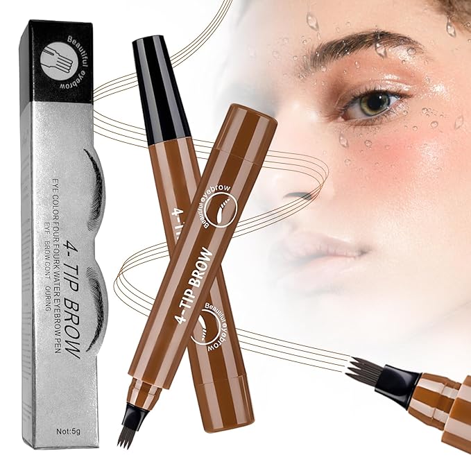 2025 New Magic Eyebrow Pencil, 3D Waterproof 4 Tipped Precise Brow Pen Microblading Eyebrow Pencil Contouring Pen Fine Stroke Microblading Creates Natural (Dark Brown)-GlimoraGlow