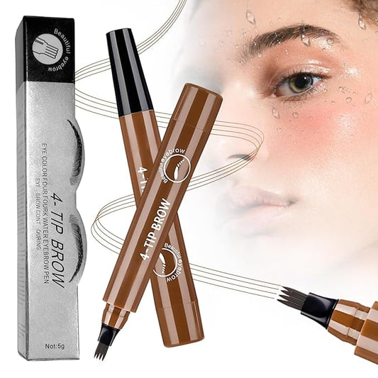 2025 New Magic Eyebrow Pencil, 3D Waterproof 4 Tipped Precise Brow Pen Microblading Eyebrow Pencil Contouring Pen Fine Stroke Microblading Creates Natural (Dark Brown)-GlimoraGlow