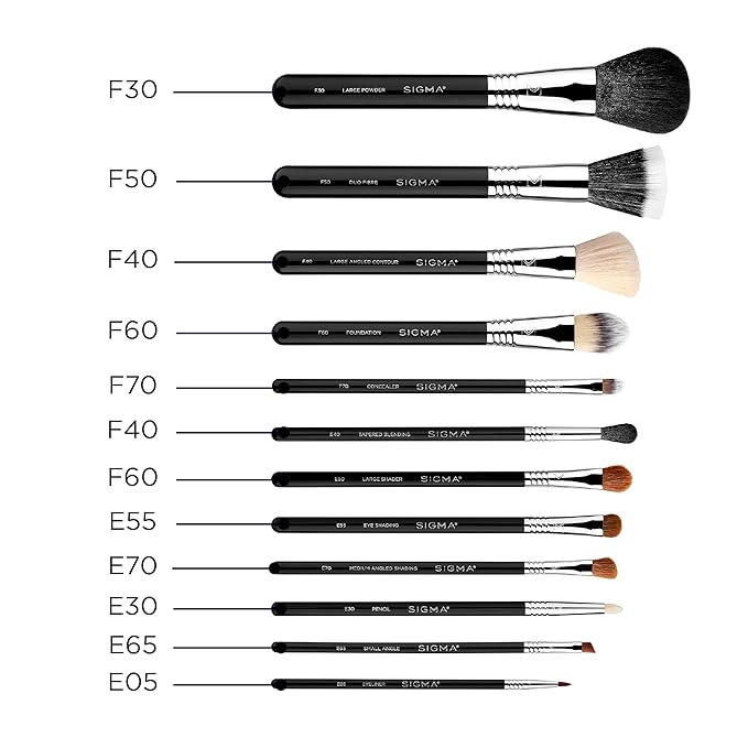 Sigma Beauty Essential Makeup Brushes Set – Professional Grade Makeup Brush Set with Premium Fibers and Sleek, Durable Handles for Face & Eyes, Includes 12 CK001 Black Makeup Brushes-GlimoraGlow